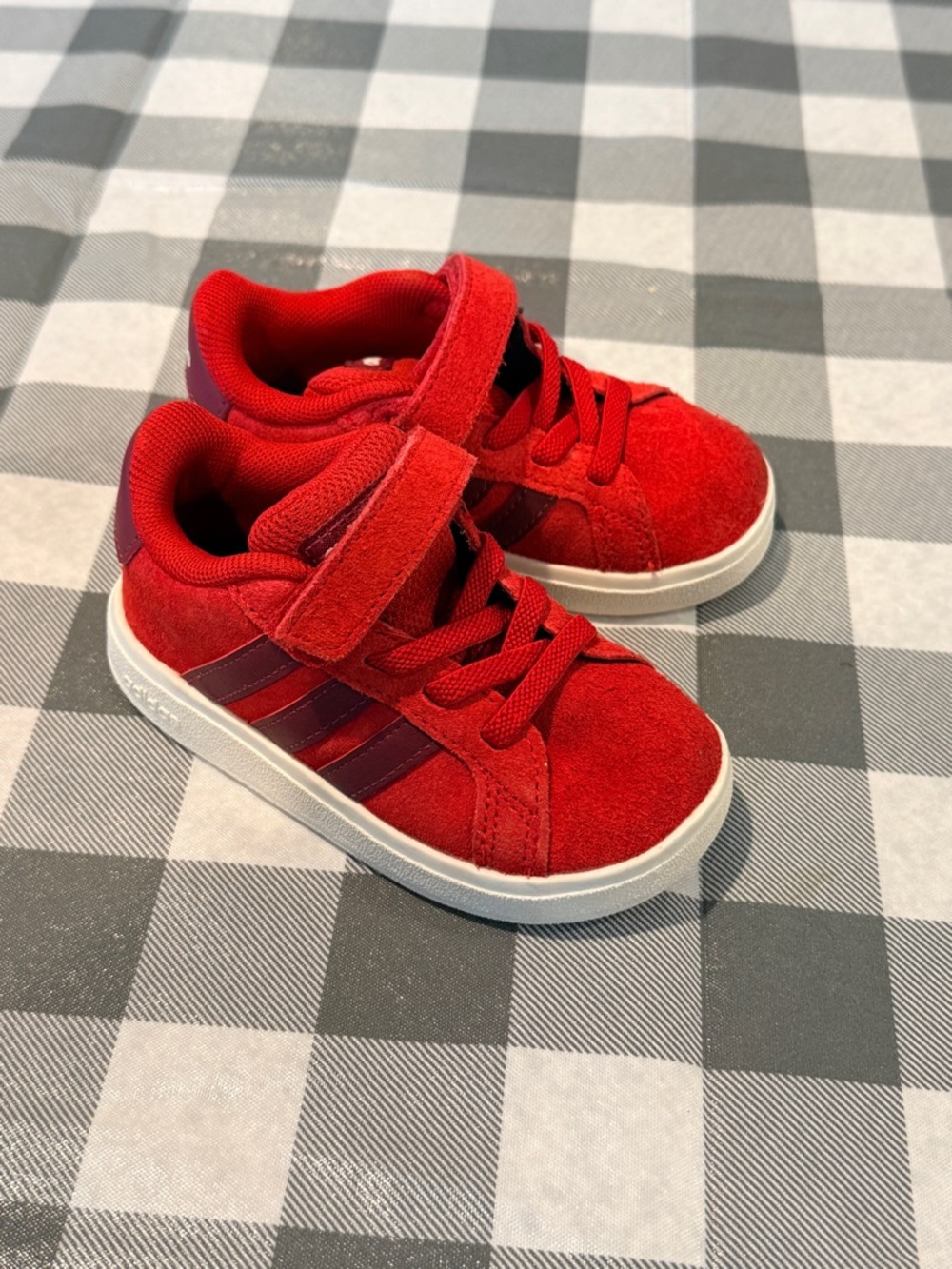 adidas Kids Red Suede Sneakers with Velcro Strap